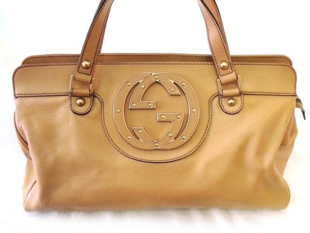 Gucci Blondie Interlocking G Leather Tote Bag Beige Tan Brown
